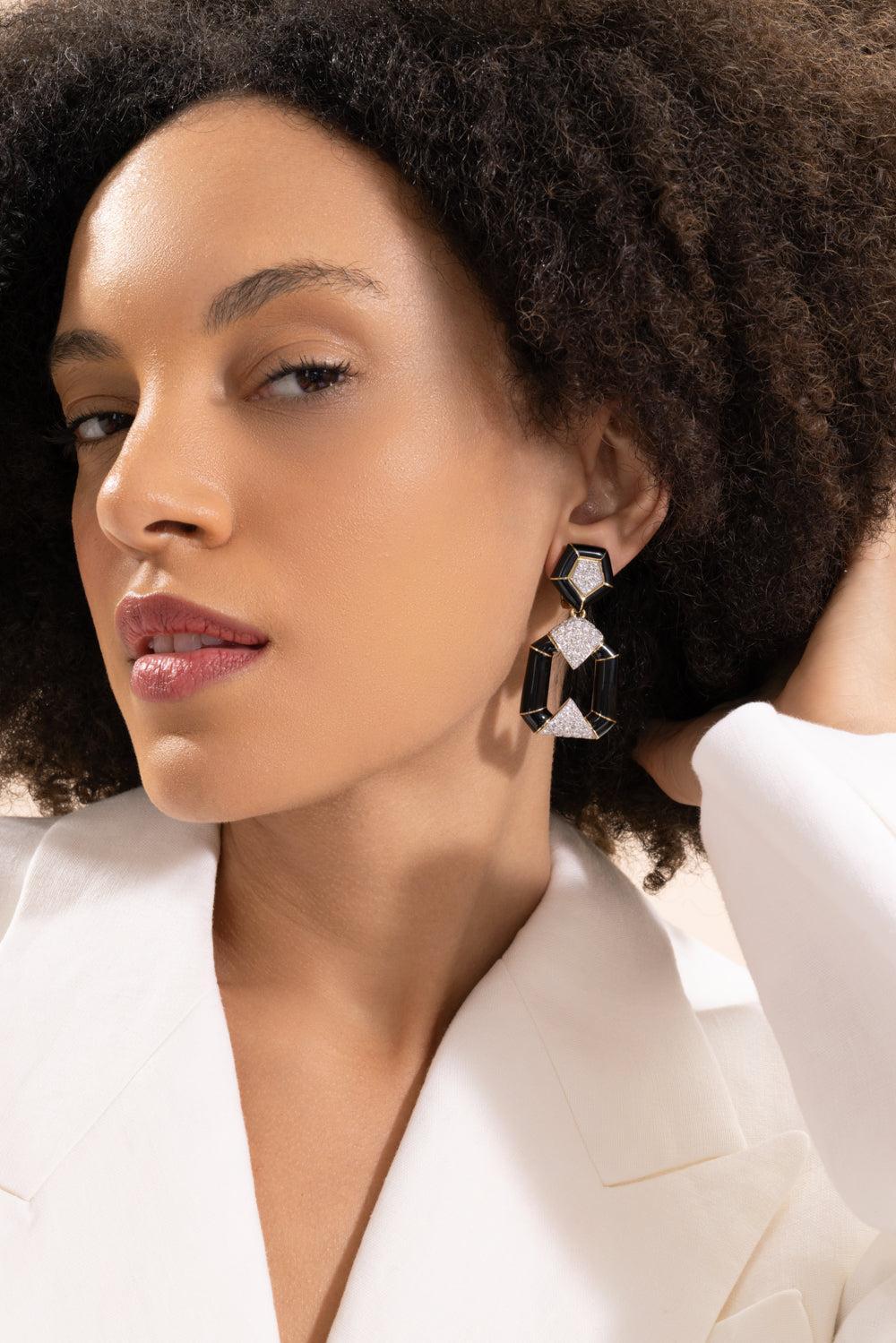 Diamond Black Bamboo Earrings-YELLOW GOLD-JEWELRYFINE JEWELEARRING-DAVID WEBB