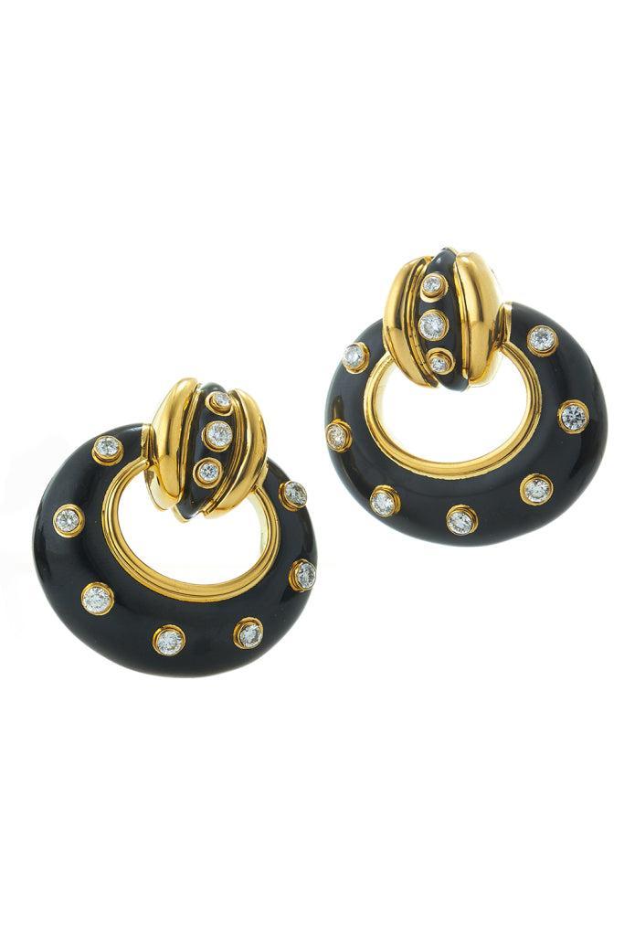 Diamond Black Stud Doorknocker Earrings-YELLOW GOLD-JEWELRYFINE JEWELEARRING-DAVID WEBB
