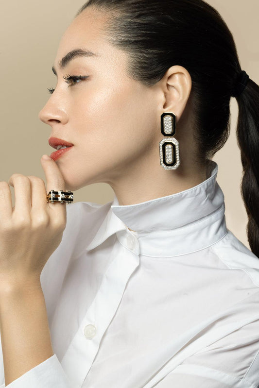 Diamond Black Tuxedo Earrings-YELLOW GOLD-JEWELRYFINE JEWELEARRING-DAVID WEBB