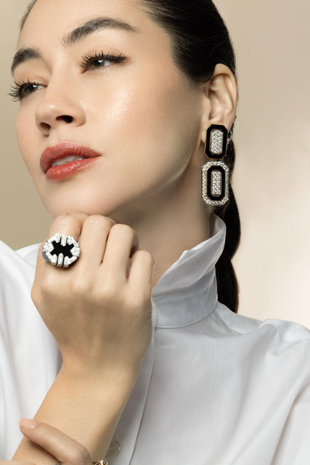 Diamond Black Tuxedo Earrings-YELLOW GOLD-JEWELRYFINE JEWELEARRING-DAVID WEBB