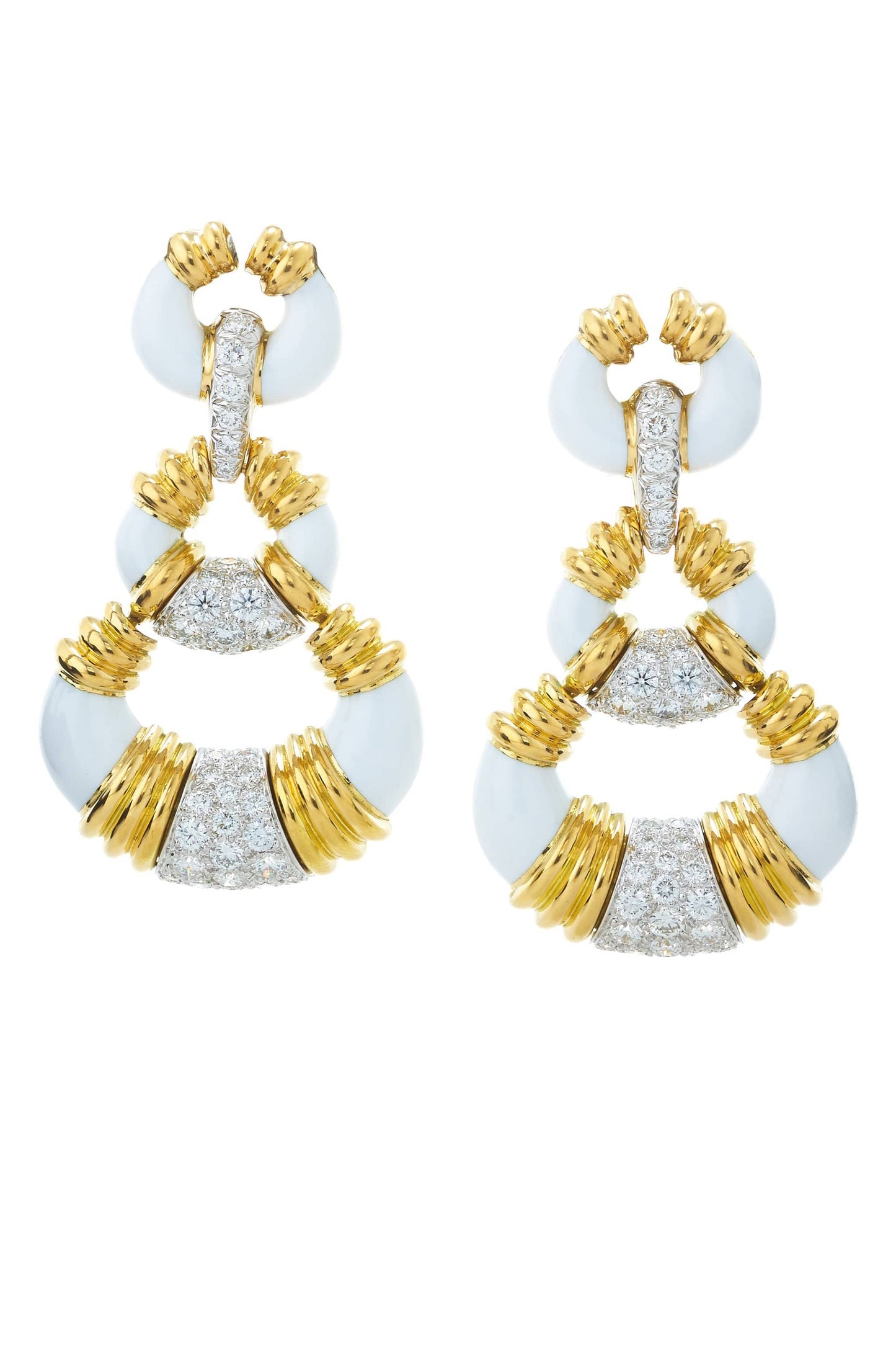 DAVID WEBB-Diamond Crescent Earrings-YELLOW GOLD