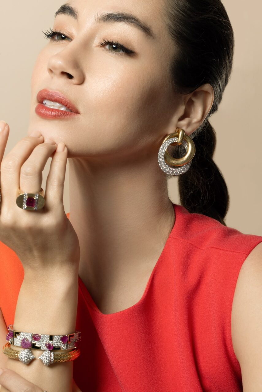 Diamond Double Hoop Earrings-YELLOW GOLD-JEWELRYFINE JEWELEARRING-DAVID WEBB