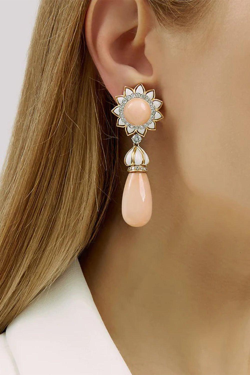 DAVID WEBB-Diamond Flower Earrings-YELLOW GOLD