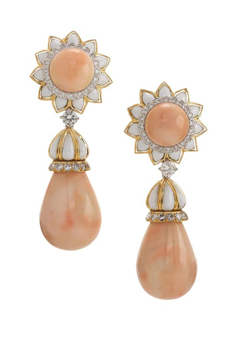 DAVID WEBB-Diamond Flower Earrings-YELLOW GOLD