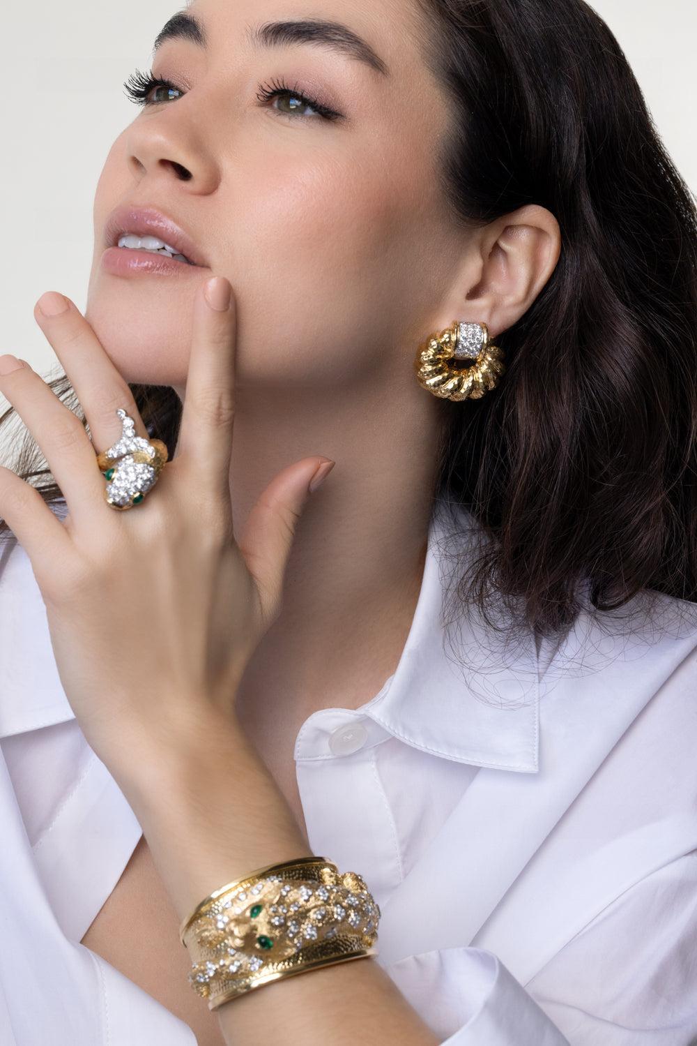 Diamond Oval Rope Earrings-YELLOW GOLD-JEWELRYFINE JEWELEARRING-DAVID WEBB