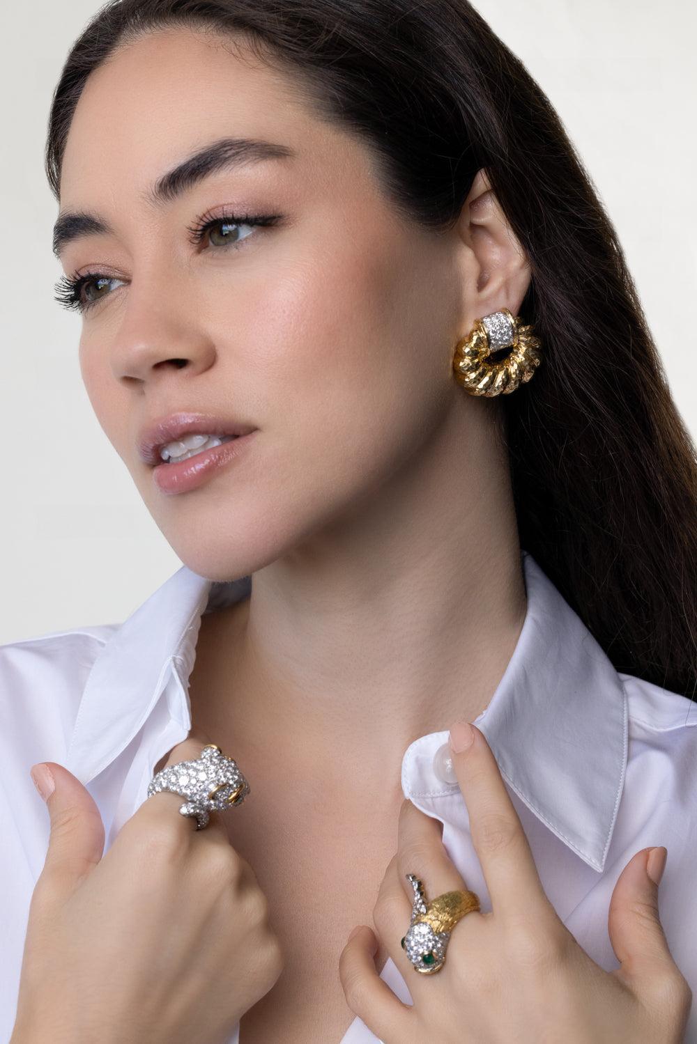 Diamond Oval Rope Earrings-YELLOW GOLD-JEWELRYFINE JEWELEARRING-DAVID WEBB