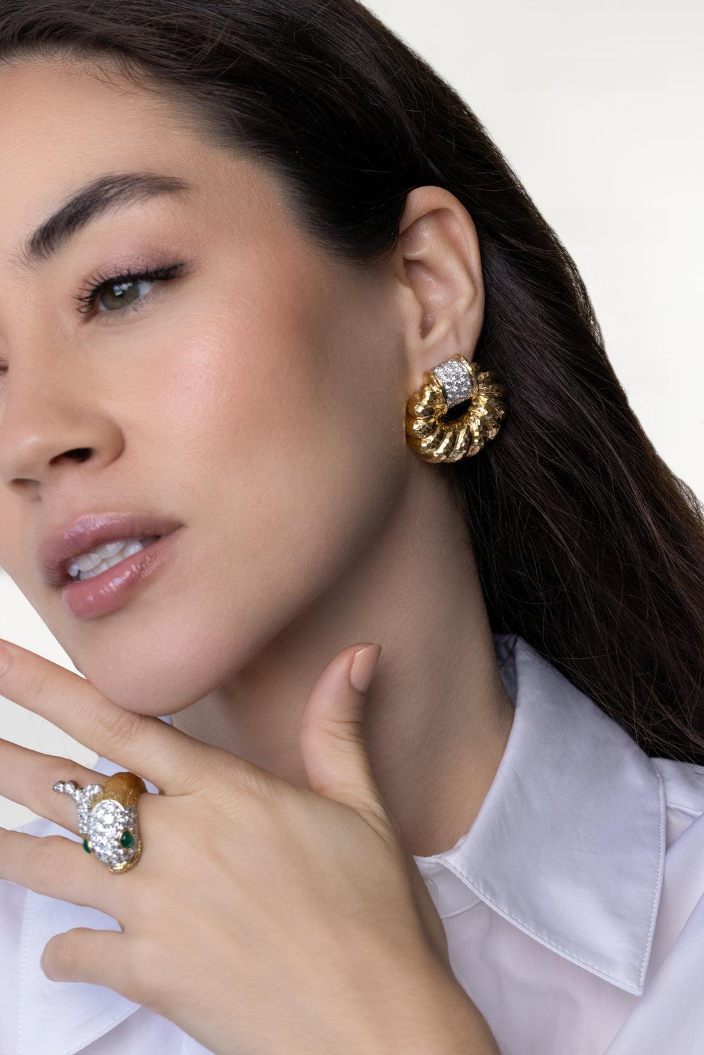 Diamond Oval Rope Earrings-YELLOW GOLD-JEWELRYFINE JEWELEARRING-DAVID WEBB