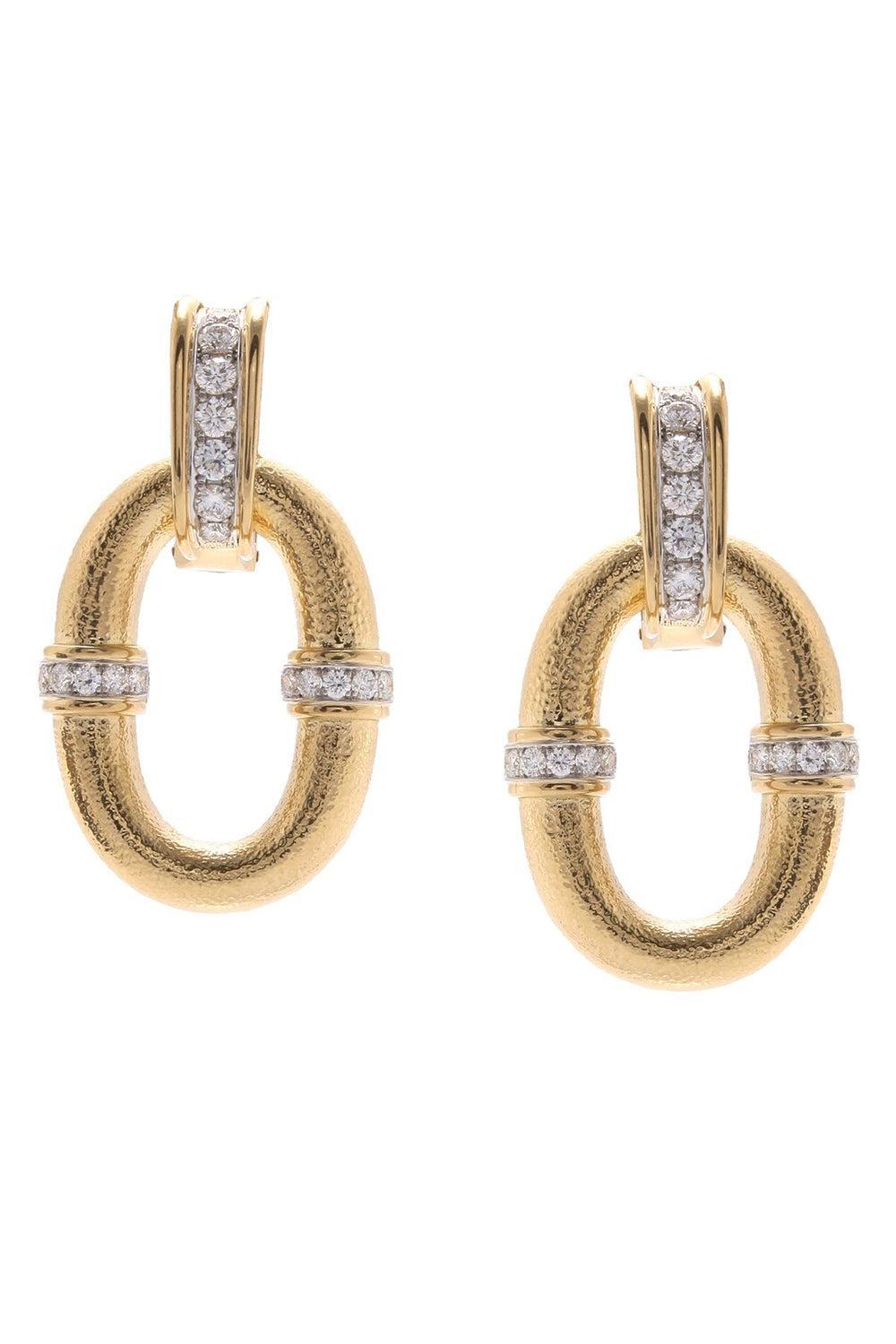 Diamond Oval Link Earrings-YELLOW GOLD-JEWELRYFINE JEWELEARRING-DAVID WEBB