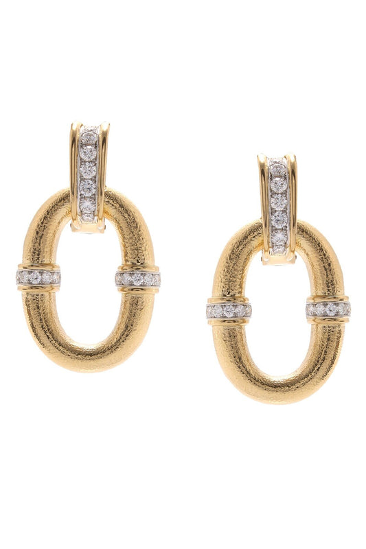 Diamond Oval Link Earrings-YELLOW GOLD-JEWELRYFINE JEWELEARRING-DAVID WEBB