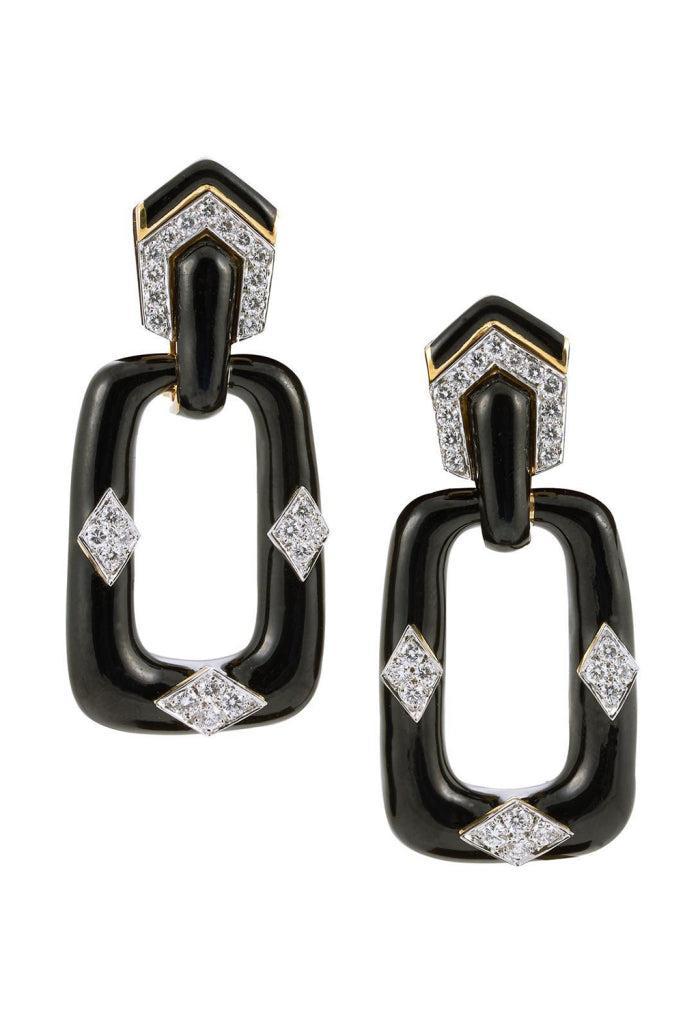 Diamond Rectangular Mini Hoop Earrings-YELLOW GOLD-JEWELRYFINE JEWELEARRING-DAVID WEBB