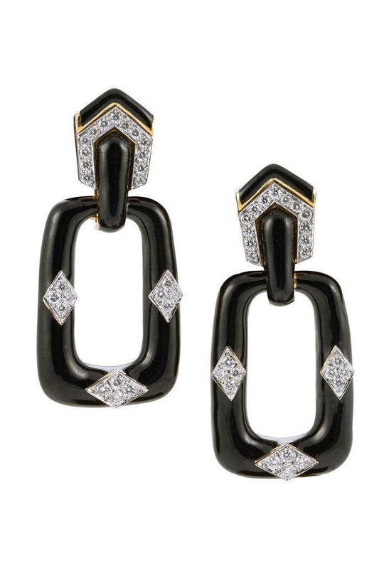 Diamond Rectangular Mini Hoop Earrings-YELLOW GOLD-JEWELRYFINE JEWELEARRING-DAVID WEBB
