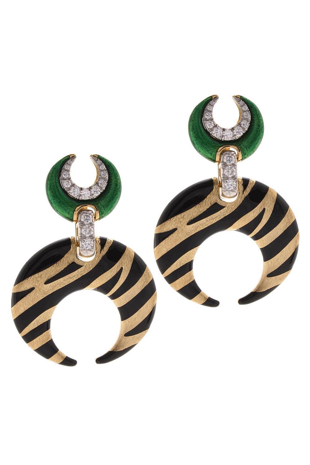 Diamond Tiger Stripe Crescent Enamel Earrings-YELLOW GOLD-JEWELRYFINE JEWELEARRING-DAVID WEBB