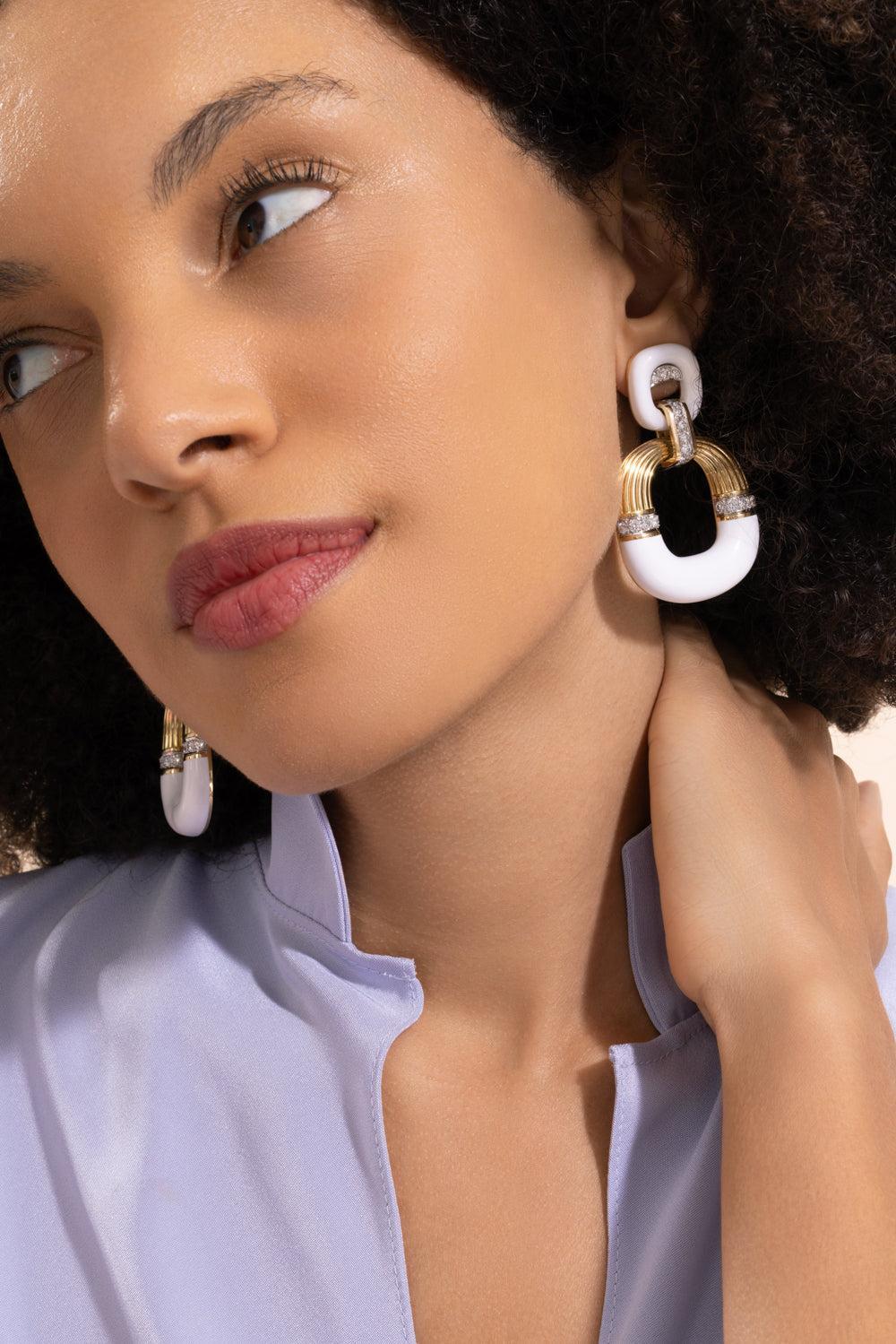 Diamond White Radiator Hoop Earrings-YELLOW GOLD-JEWELRYFINE JEWELEARRING-DAVID WEBB