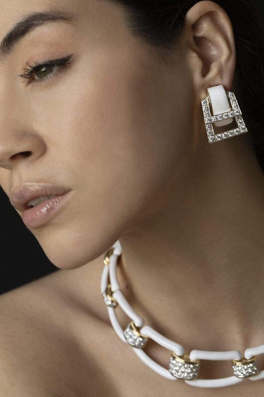 DAVID WEBB-Diamond White Strap Earrings-YELLOW GOLD