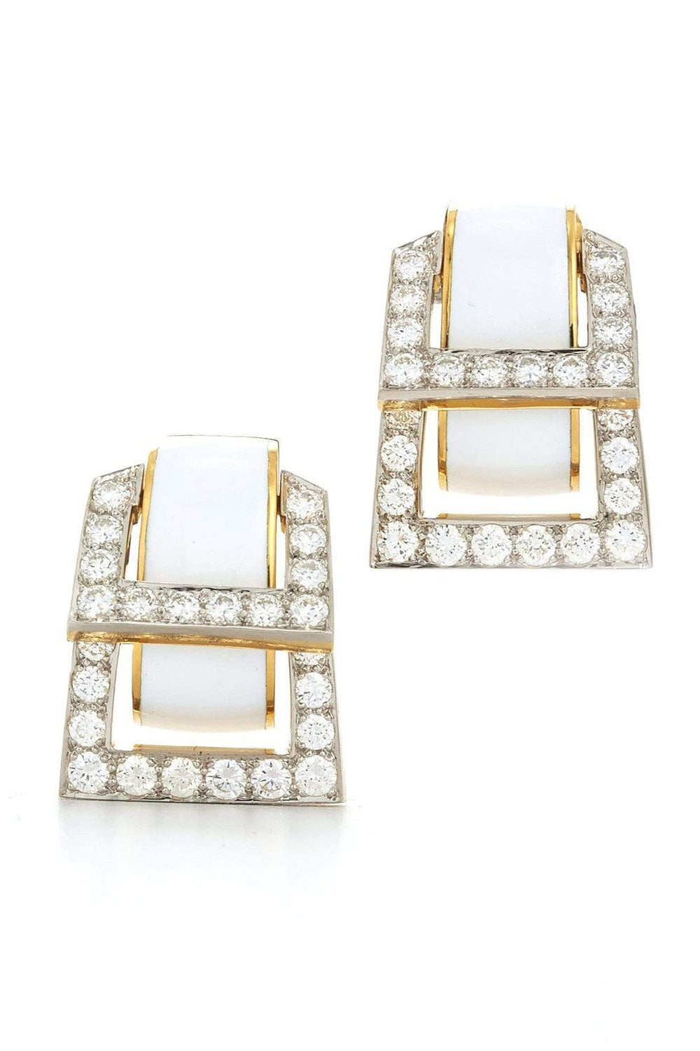DAVID WEBB-Diamond White Strap Earrings-YELLOW GOLD