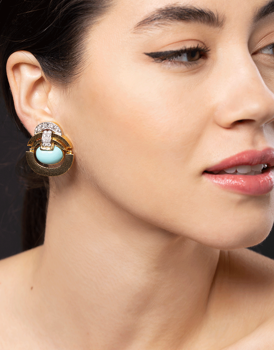 DAVID WEBB-Door Knocker Turquoise Earrings-YELLOW GOLD