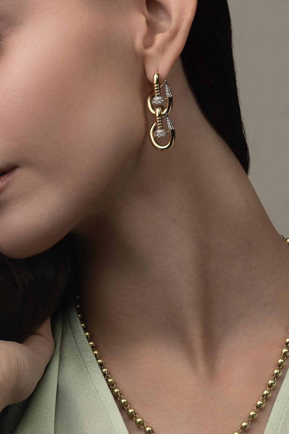 Double Bent Nail Diamond Earrings-YELLOW GOLD-JEWELRYFINE JEWELEARRING-DAVID WEBB