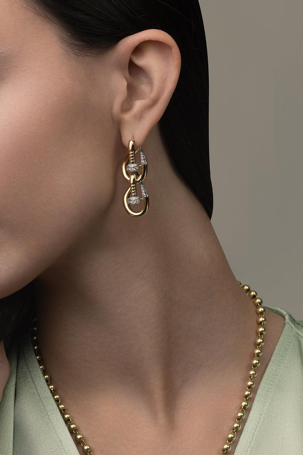 Double Bent Nail Diamond Earrings-YELLOW GOLD-JEWELRYFINE JEWELEARRING-DAVID WEBB