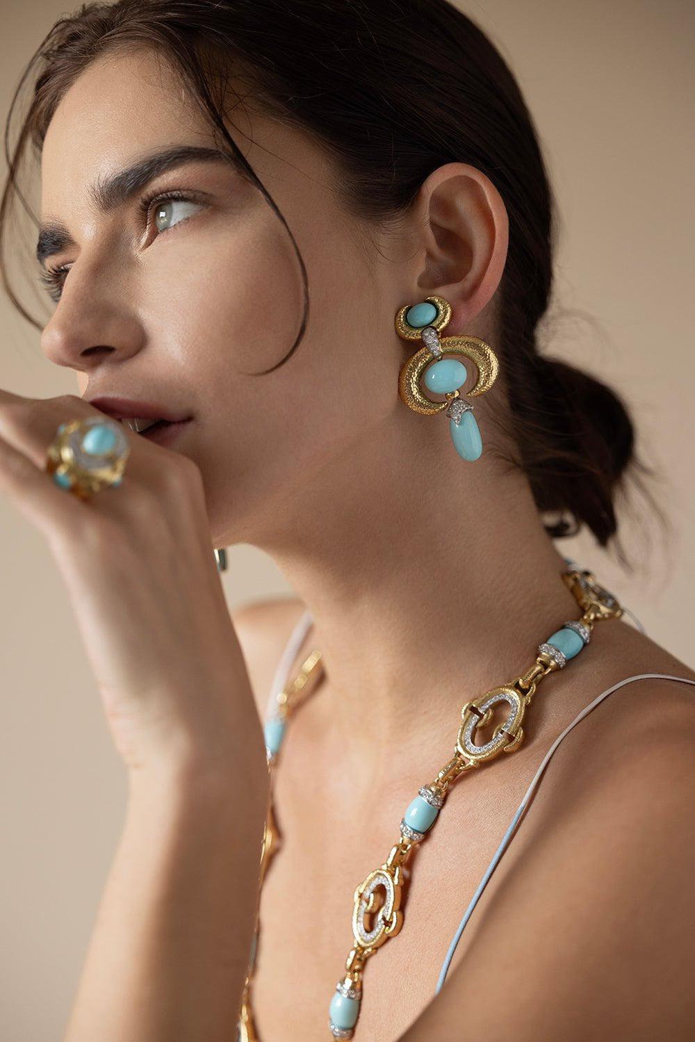 DAVID WEBB-Double Crescent Stone Drop Earrings-YELLOW GOLD
