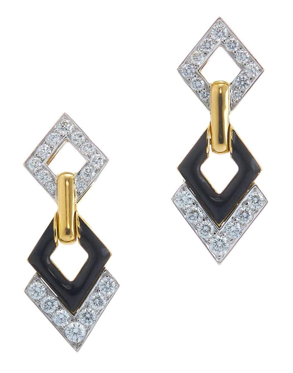 DAVID WEBB-Double Diamond Black Enamel Earrings-YELLOW GOLD