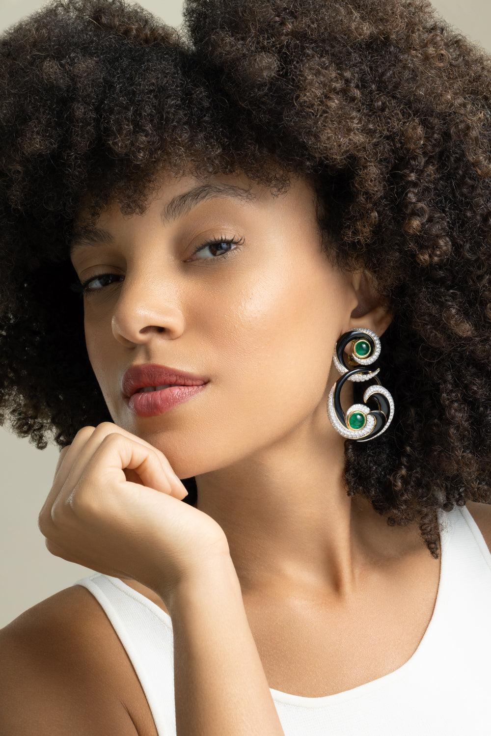 Emerald Great Waves Earrings-YELLOW GOLD-JEWELRYFINE JEWELEARRING-DAVID WEBB