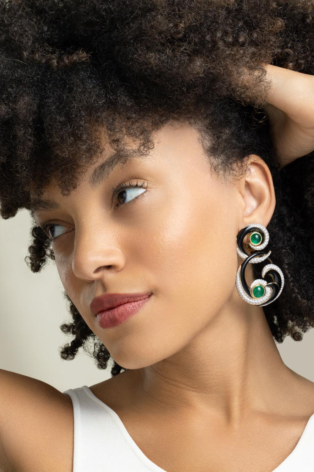 Emerald Great Waves Earrings-YELLOW GOLD-JEWELRYFINE JEWELEARRING-DAVID WEBB