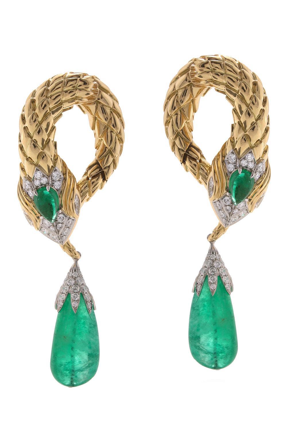 Emerald Snake Drop Earrings-YELLOW GOLD-JEWELRYFINE JEWELEARRING-DAVID WEBB