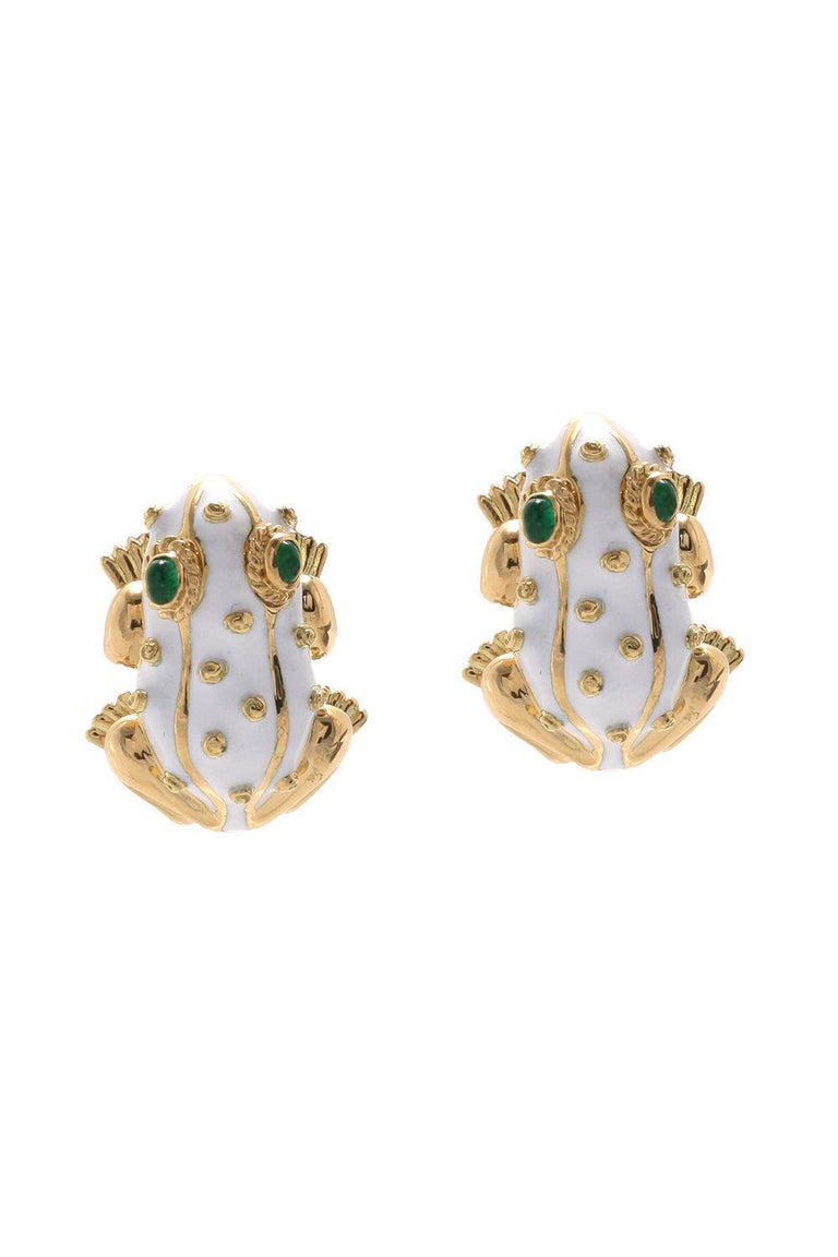 Emerald White Frog Earrings
