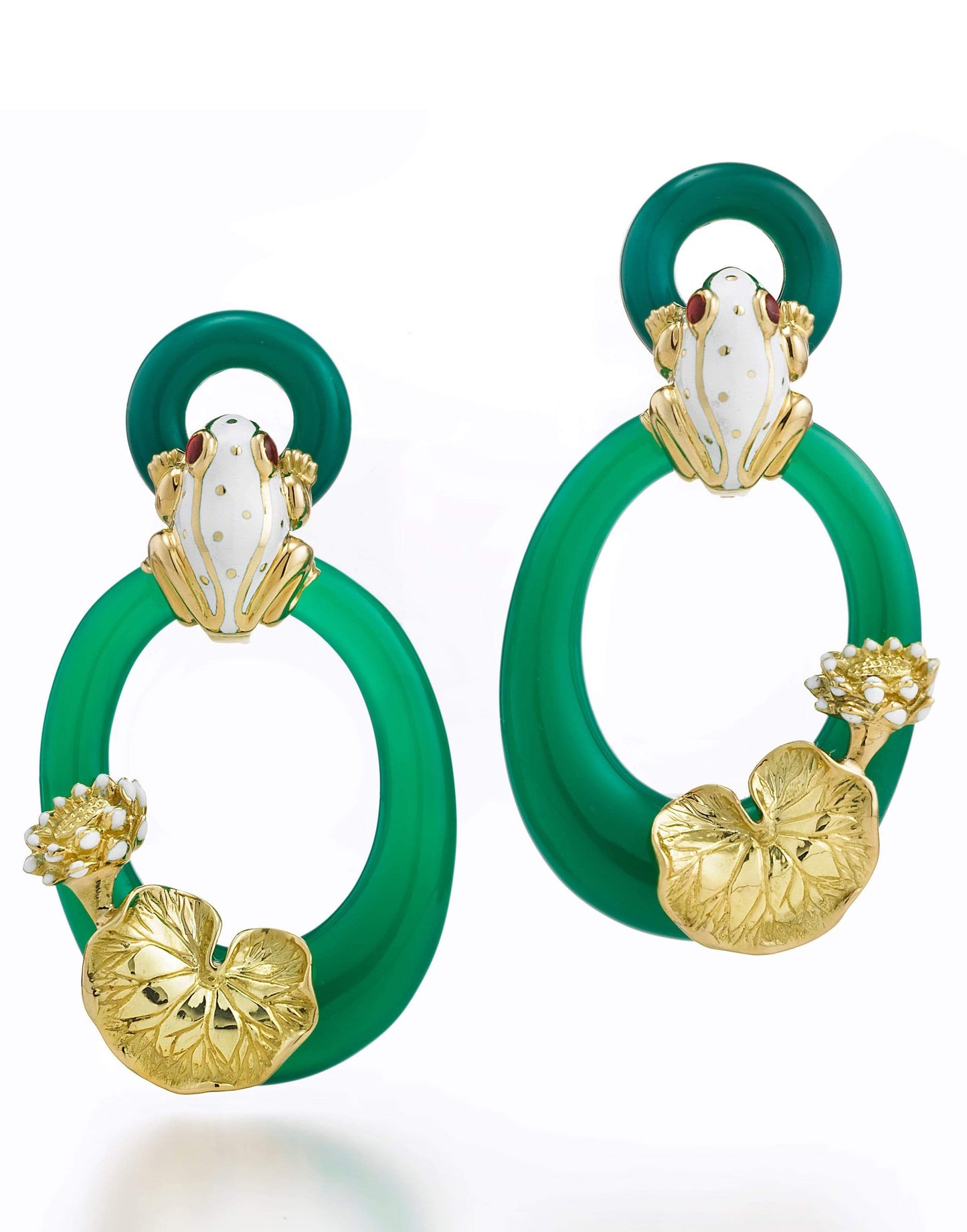 DAVID WEBB-Frog and Lily Pad Earrings-YELLOW GOLD