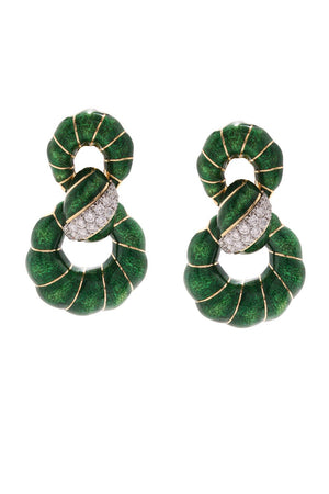 DAVID WEBB-Green Enamel Fancy Hoop Earrings-YELLOW GOLD