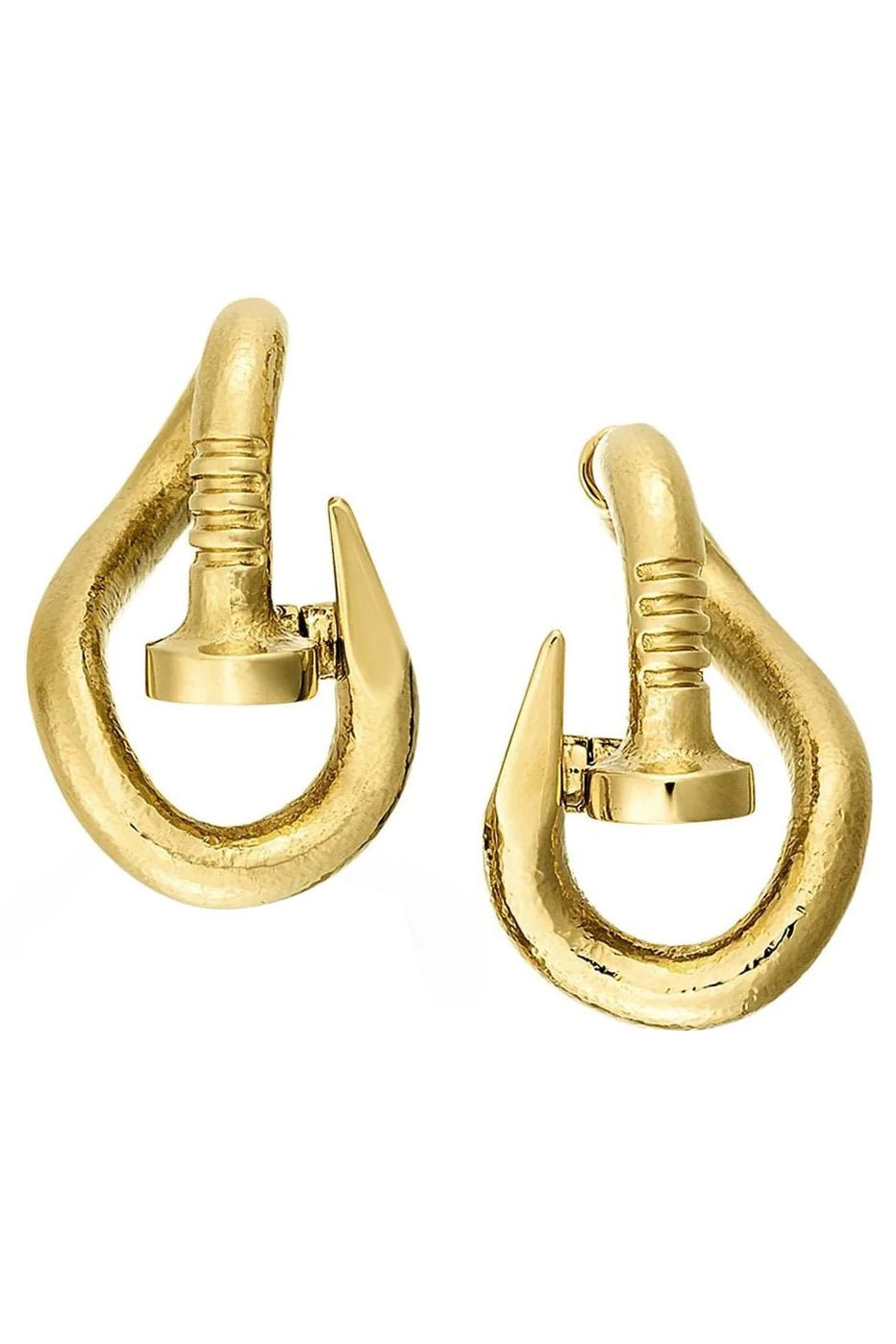 DAVID WEBB-Hammered Bent Nail Earrings-YELLOW GOLD