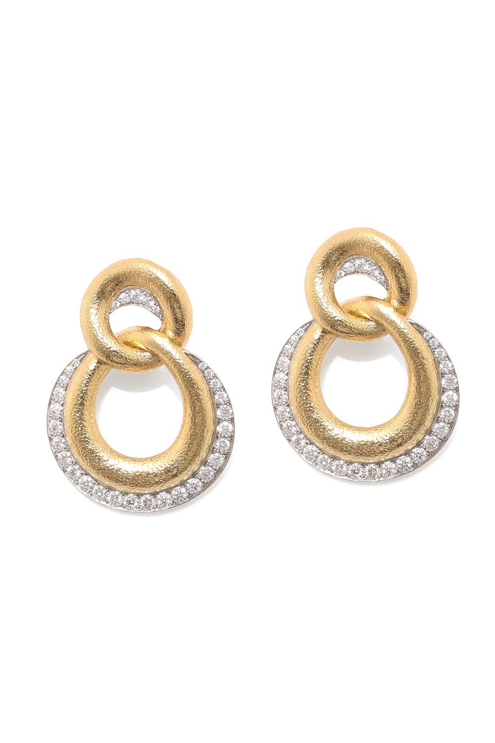 DAVID WEBB-Hammered Diamond Double Link Earrings-YELLOW GOLD