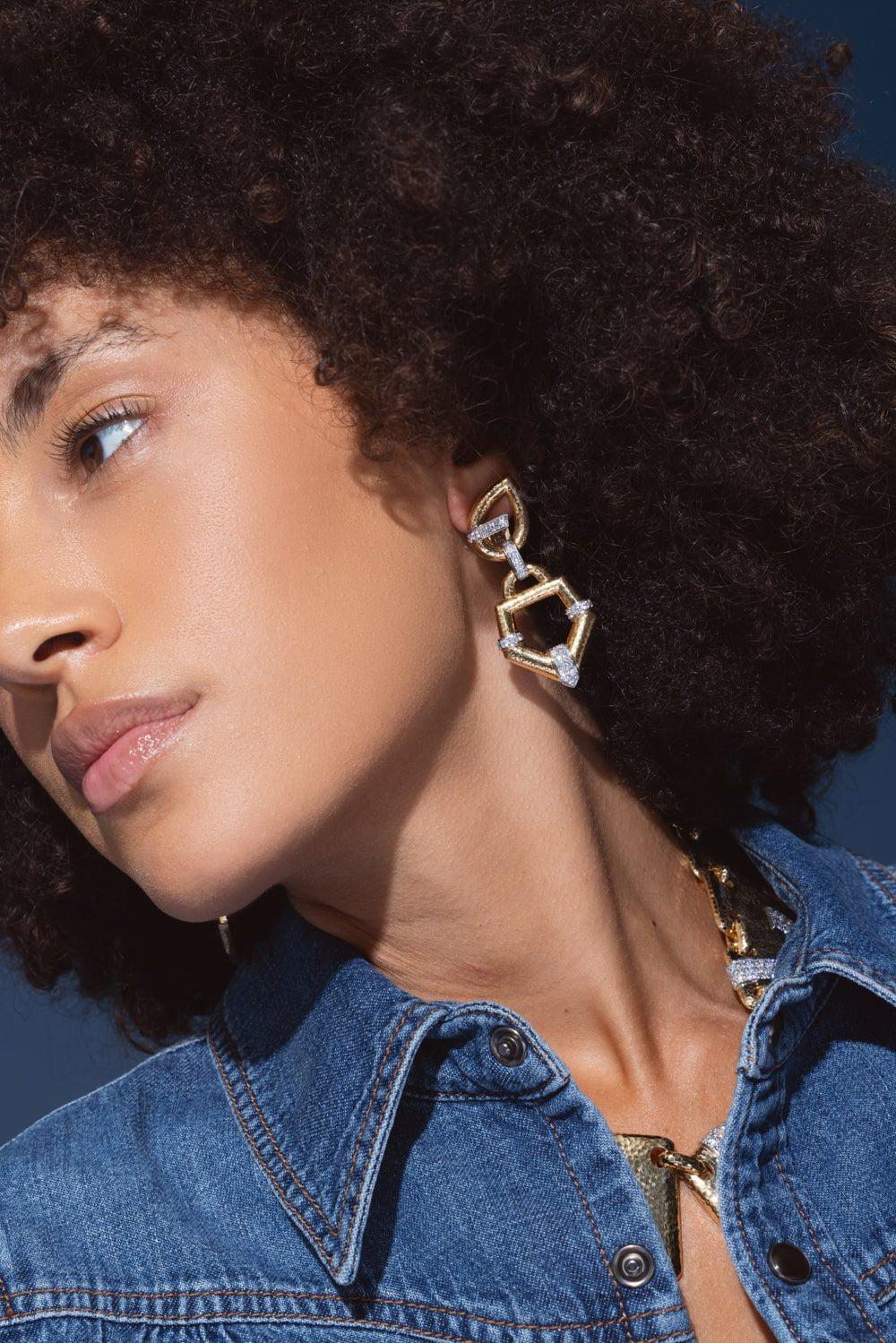 DAVID WEBB-Hammered Gold 57th Street Earrings-YELLOW GOLD