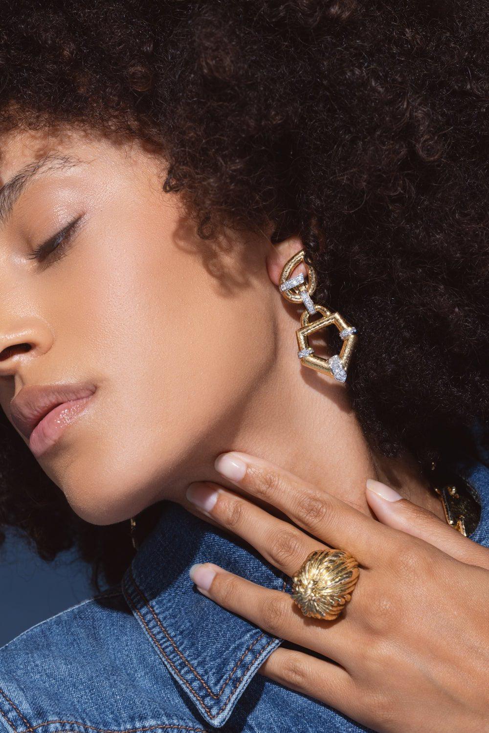 DAVID WEBB-Hammered Gold 57th Street Earrings-YELLOW GOLD