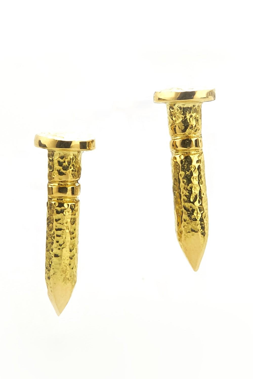 DAVID WEBB-Hammered Nail Stud Earrings-YELLOW GOLD