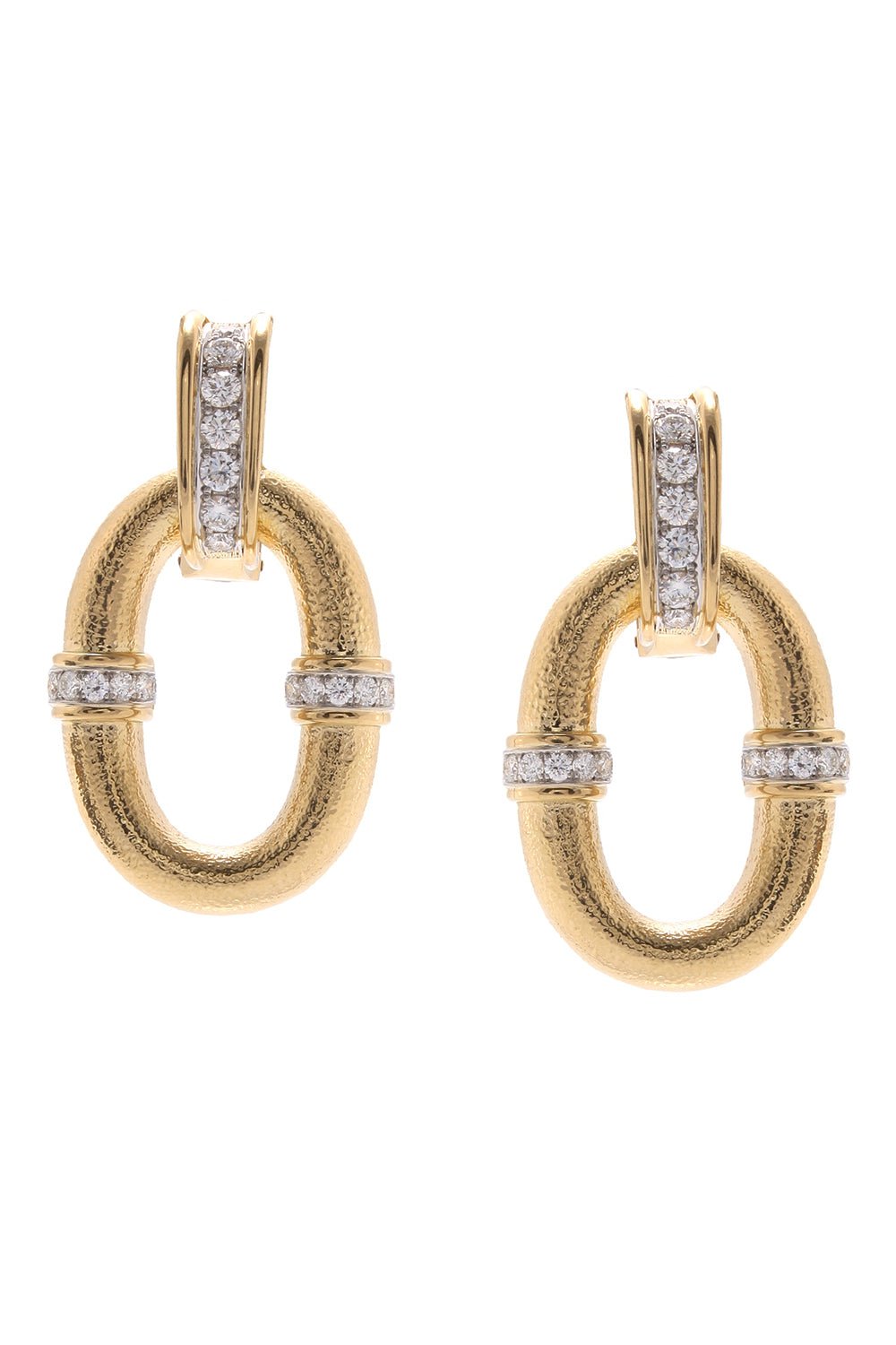 DAVID WEBB-Hammered Oval Link Earrings-YELLOW GOLD