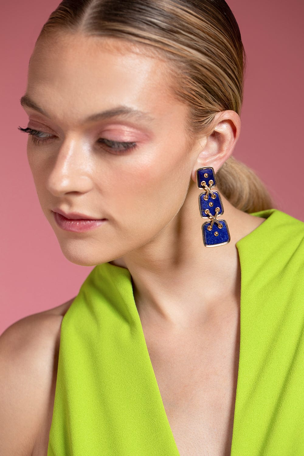 DAVID WEBB-Lapis Cross Stitch Earrings-YELLOW GOLD