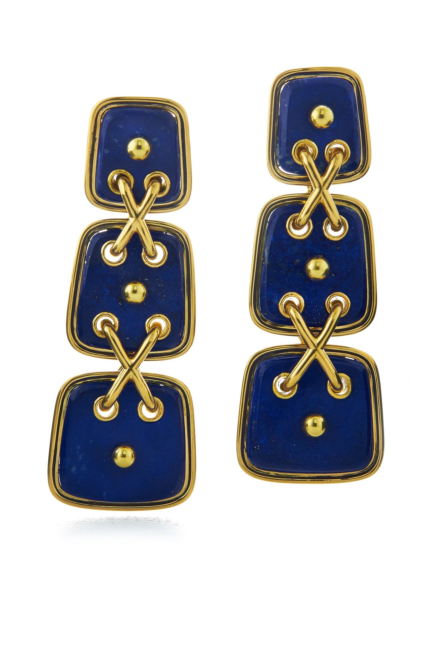 DAVID WEBB-Lapis Cross Stitch Earrings-YELLOW GOLD
