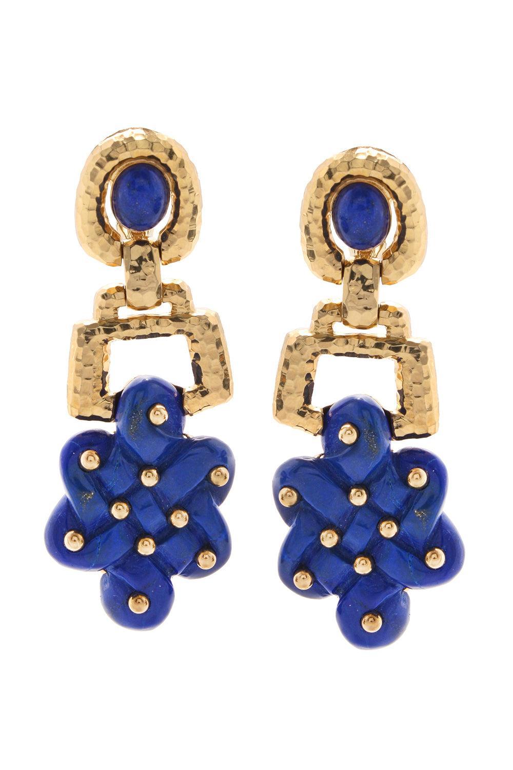 Lapis Lazuli Endless Knot Earrings-YELLOW GOLD-JEWELRYFINE JEWELEARRING-DAVID WEBB