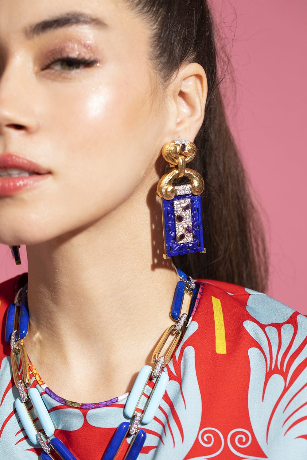 DAVID WEBB-Lapis Screen Earrings-YELLOW GOLD