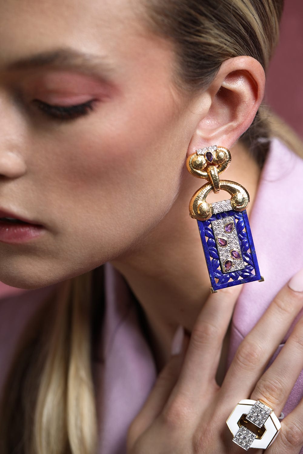 DAVID WEBB-Lapis Screen Earrings-YELLOW GOLD