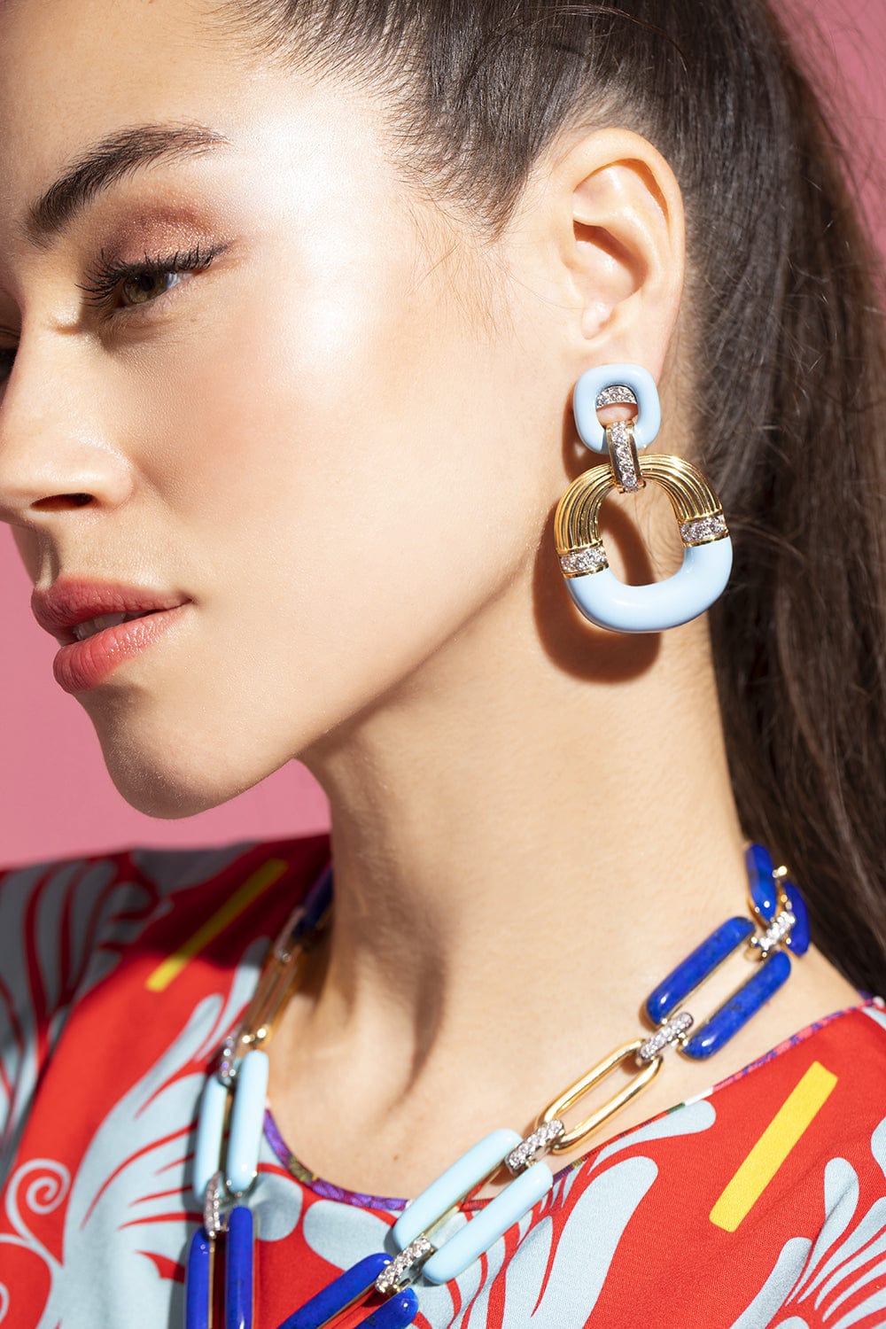DAVID WEBB-Light Blue Radiator Hoop Earrings-YELLOW GOLD