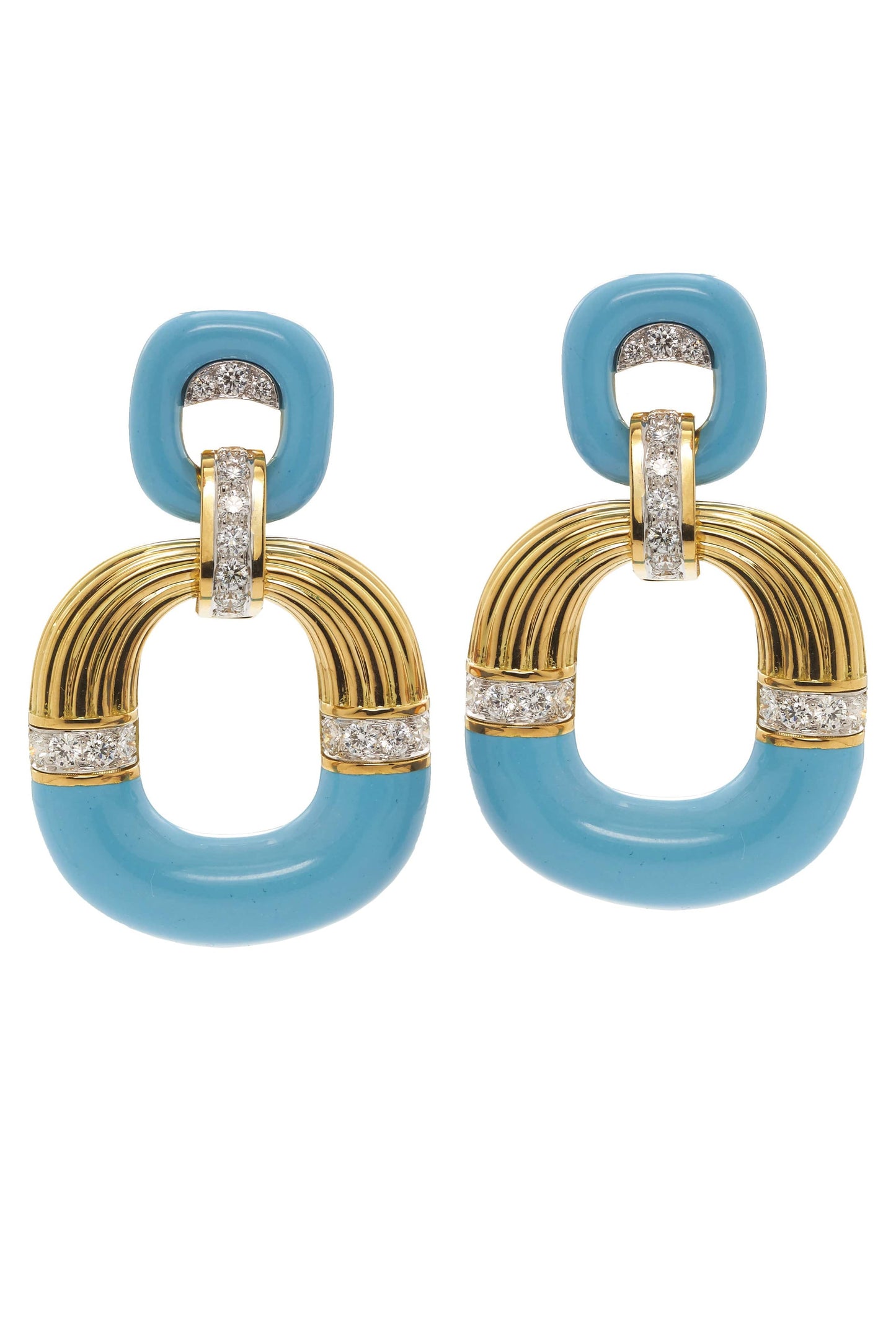 DAVID WEBB-Light Blue Radiator Hoop Earrings-YELLOW GOLD