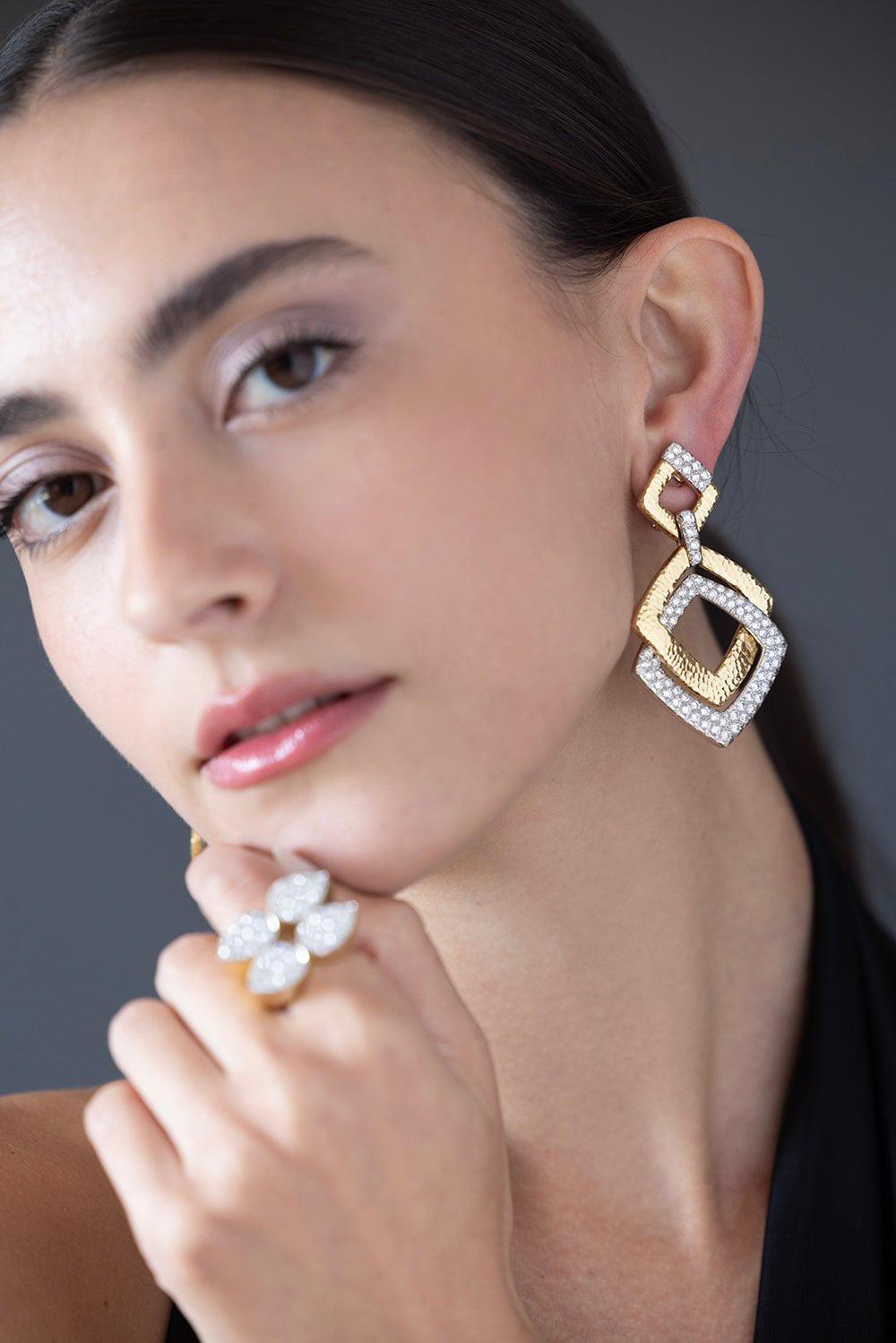 DAVID WEBB-Madison Double Square Earrings-YELLOW GOLD