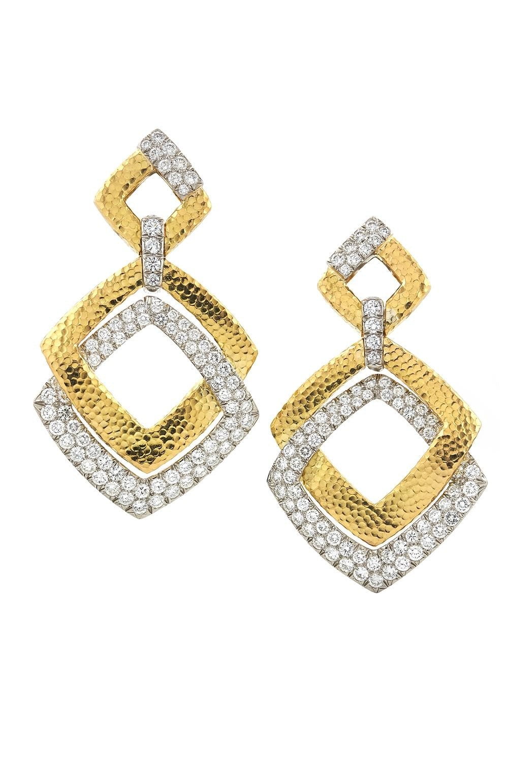 DAVID WEBB-Madison Double Square Earrings-YELLOW GOLD