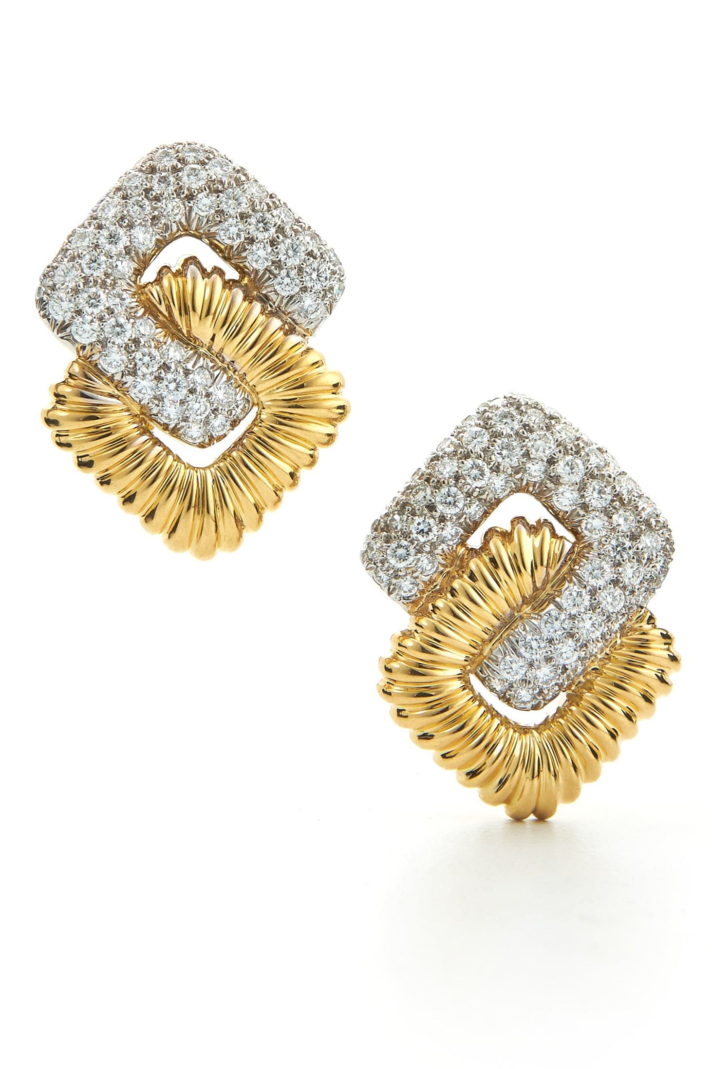 DAVID WEBB-Pave Diamond Fluted Earrings-YELLOW GOLD