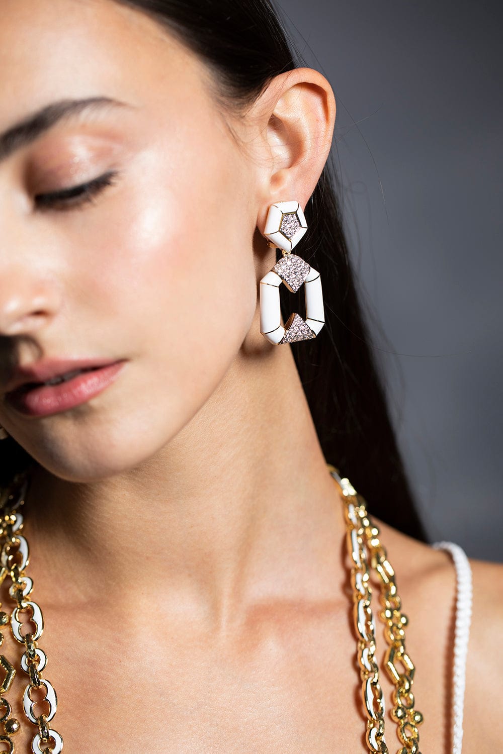 DAVID WEBB-Pentagon Bamboo Earrings-YELLOW GOLD