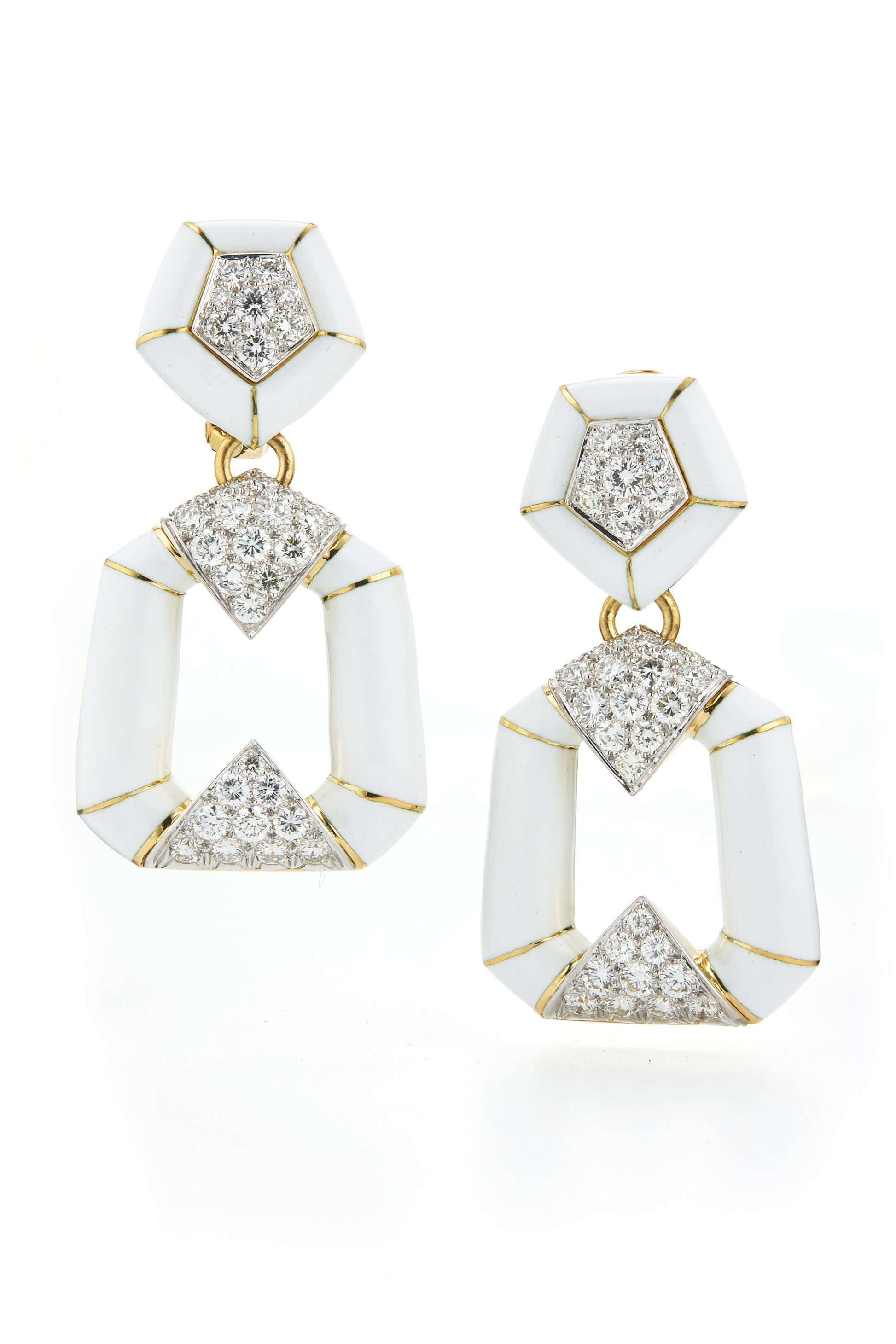 DAVID WEBB-Pentagon Bamboo Earrings-YELLOW GOLD