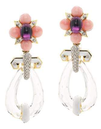 DAVID WEBB-Pink Opal and Rock Crystal Earrings-YELLOW GOLD