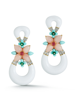 DAVID WEBB-Pink Opal Asheville Earrings-YELLOW GOLD